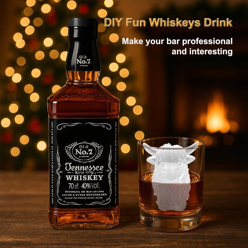 SIUPER 3D Highland Cow Ice Cube Silicone Molds Tray for Whiskey, Cocktail, Drink, Bar; Rich Details. Fun Animal Mold for DIY Taba Squishy Chocolate Soap Candle Resin Gift for Women Girls Boys; 2 Pack - Image 2